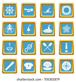 Nautical icons set in azur color isolated vector illustration for web and any design