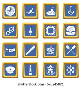 Nautical icons set in blue color isolated vector illustration for web and any design