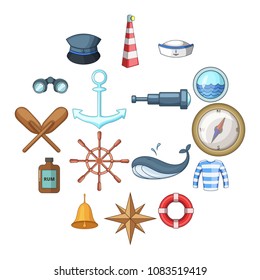 Nautical icons set. Cartoon illustration of 16 nautical vector icons for web