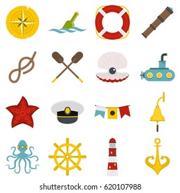 Nautical icons set in flat style isolated vector illustration