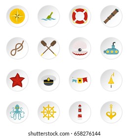 Nautical icons set in flat style isolated vector icons set illustration