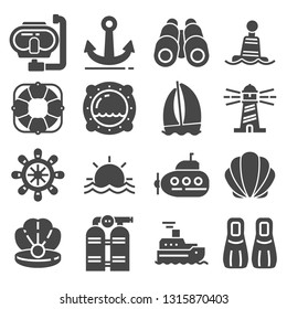 Nautical icons set. Gray Marine icons set on white background