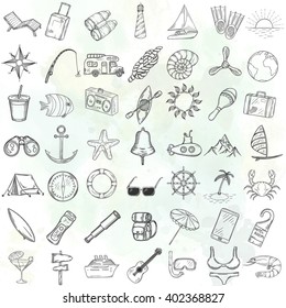 Nautical icons set. Hand drawn vector illustration.