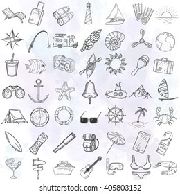 Nautical icons set. Hand drawn vector illustration.