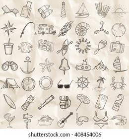 Nautical icons set. Hand drawn vector illustration.