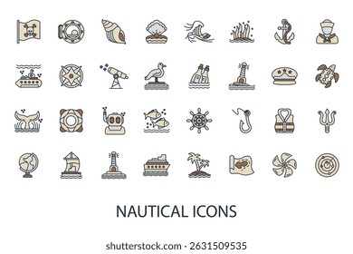 nautical icons set isolated on White Background Flat style design