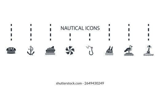 nautical icons set isolated on White Background Flat style design