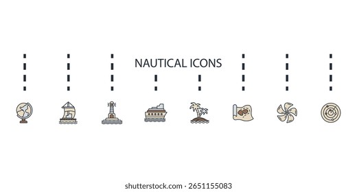 nautical icons set isolated on White Background Flat style design