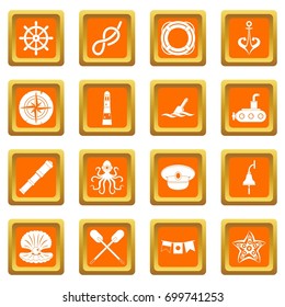 Nautical icons set in orange color isolated vector illustration for web and any design