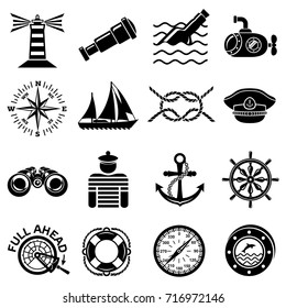 Nautical icons set. Simple illustration of 16 nautical vector icons for web