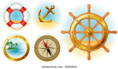 Nautical icons set. Vector.