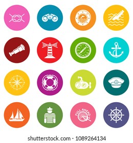 Nautical icons set vector colorful circles isolated on white background 