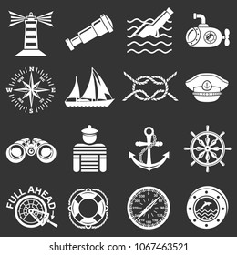 Nautical icons set vector white isolated on grey background 