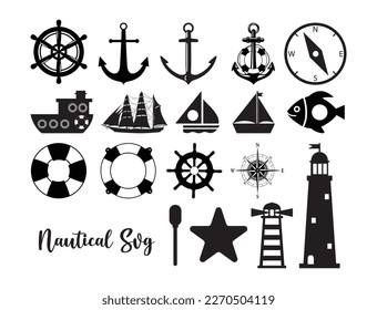 Nautical Icons Sublimation, Vector, Black Silhouette, Cut Files