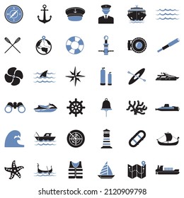 Nautical Icons. Two Tone Flat Design. Vector Illustration.