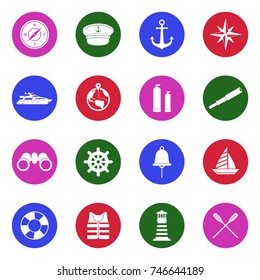 Nautical Icons. White Flat Design In Circle. Vector Illustration. 