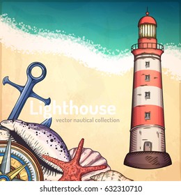 Nautical illustrations set. Hand drawn isolated vector drawings.