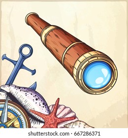 Nautical illustrations set. Hand drawn isolated vector drawings.