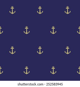 Nautical Indigo Blue & Gold seamless pattern with Anchor vector background. Use for textiles, interior decoration, web page background, product labeling. Editable eps10 contains the pattern swatch.