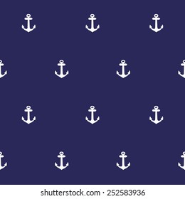Nautical Indigo Blue & White seamless pattern with Anchor vector background. Use for textiles, interior decoration, web page background, product labeling. Editable eps10 contains the pattern swatch.
