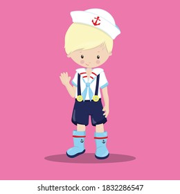 Nautical Kids blonde sailor  Vector Illustration