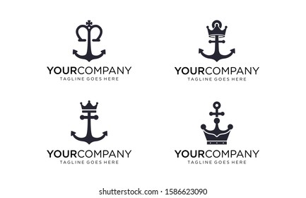 Nautical king anchor logo design vector on white background
