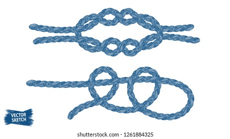 Nautical knots. Rope sketches. Braid. Rope knots. Braided trim. Marine. Sail. Ship. Boat. Sailor. Sea. Ocean. Fishing. Fisherman. Nautical rope. Vintage. Hand made.