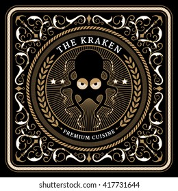 Nautical the kraken retro card with Square Frame