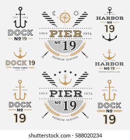 Nautical Label Anchor No 19 set in Gold and Black Colour, Premium Seafood Labe