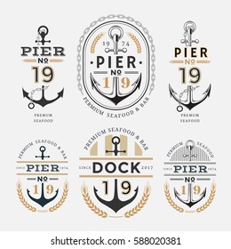 Nautical Label Anchor No 19 set in Gold and Black Colour, Premium Seafood Labe