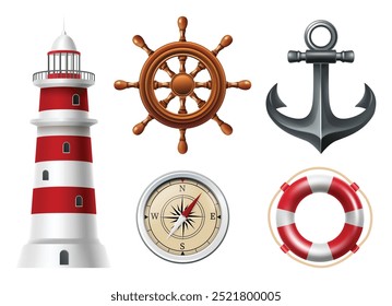 Nautical labels realistic icons collection