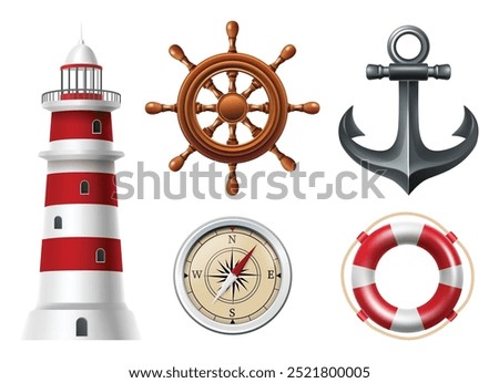 Nautical labels realistic icons collection