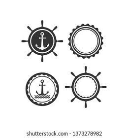 Nautical labels set. helm and anchor isolated on white. Ship and boat steering wheel sign. Rudder label. Nautical maritime illustration. sea and ocean symbol.Vector flat illustration