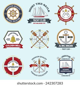 Nautical labels set with premium quality seafarer emblems isolated vector illustration