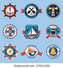 Nautical labels ship travel sea vacation set isolated vector illustration