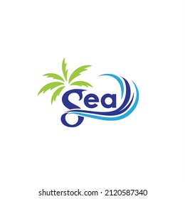 Nautical lettering logo with waves and palm trees