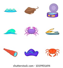 Nautical life icons set. Cartoon set of 9 nautical life vector icons for web isolated on white background