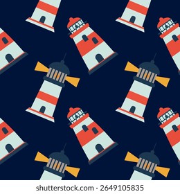  Nautical Lighthouse , Guiding Lights Seamless Background