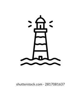 Nautical lighthouse icon with wavy lines showing sea and coastal navigation.