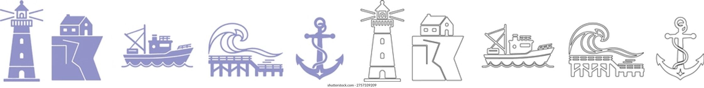 Nautical lighthouse ship anchor wave pier cliff house