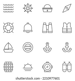 Nautical Line Icon Set Vector