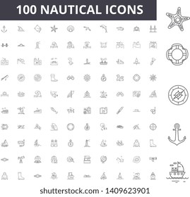 Nautical line icons, signs, vector set, outline illustration concept 