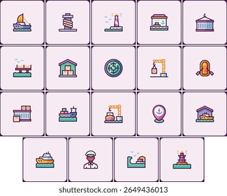 Nautical Logistics and Maritime Transportation Set, Detailed Icon Collection