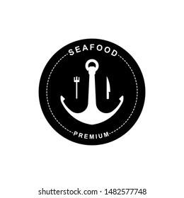 Nautical logo black and white colour. premium seafood labe. vector, illustration in isolated white background