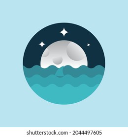 nautical logo design with moon and sea vector graphic