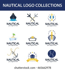 Nautical logo design template collection set