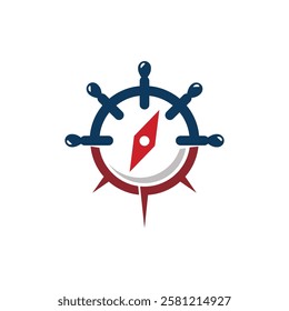 Nautical  logo design template compass,anchor, ship steering wheel vector icon illustration 