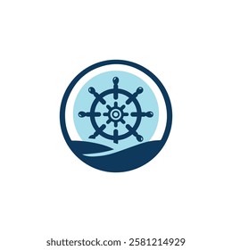 Nautical  logo design template compass,anchor, ship steering wheel vector icon illustration 