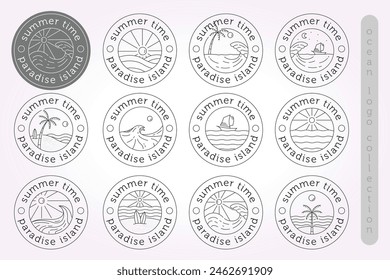 Nautisches Logo Emblem Line Art Paket Set. Einfache Ocean Icon Kollektion. Pack of Sea Logo