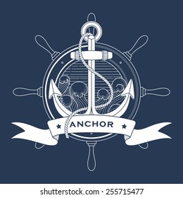 Nautical logo with a lighthouse and anchor